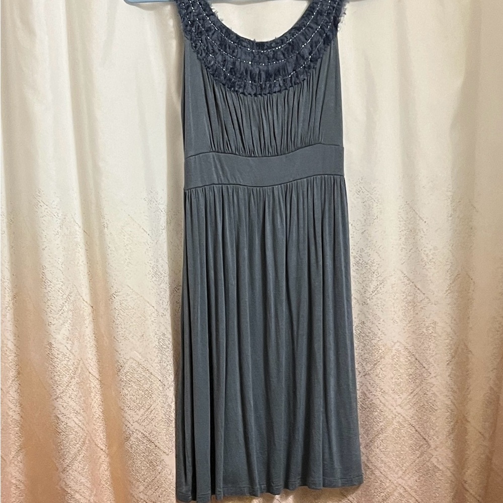 Soprano Slate Blue Asymmetrical Evening Dress
